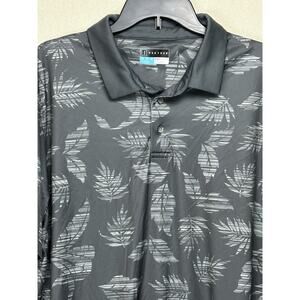 PGA Tour Golf Polo Shirt Short Sleeves Xl Grey With Leaves Print